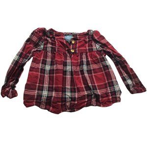 👣 5/$25 - Burgundy/Black/White Plaid Blouse